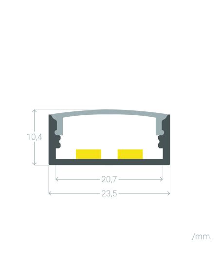 Profilé Aluminium en Saillie 2m pour Double Ruban LED jusqu'à 20mm