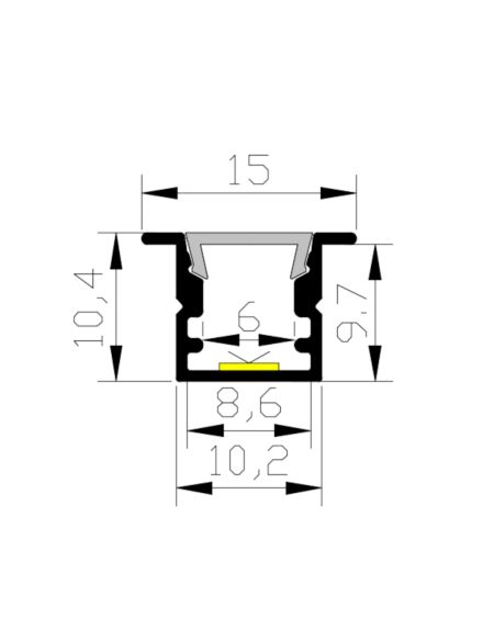 Profilé Aluminium Étroit Encastrable 2 m avec Capot continu pour Rubans LED jusqu'à 6 mm
