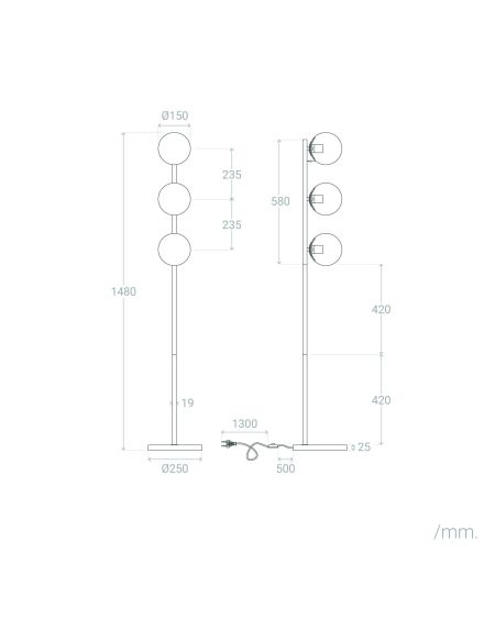 Lampadaire Métal et Verre Moonlight Brass 3 Spots