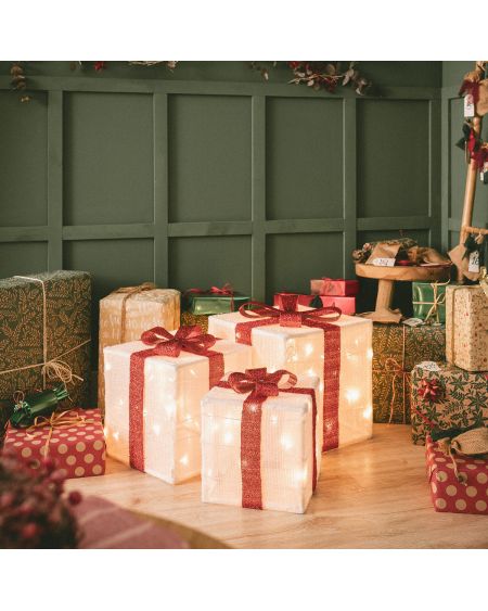 Pack de 3 Boîtes Cadeaux de Noël LED à Piles Noelle