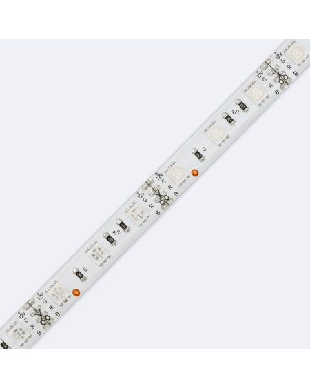 Ruban LED RGB 12V DC SMD5050 60LED/m 5m IP65 Largeur 10mm Coupe 10cm