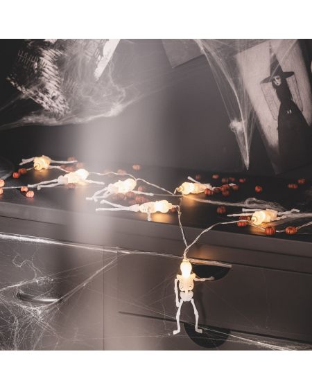 Guirlande LED Squelettes d'Halloween à Piles 1,65 m