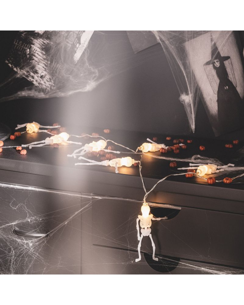 Guirlande LED Squelettes d'Halloween à Piles 1,65 m