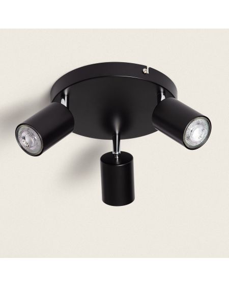 Plafonnier Orientable Rond Métal 3 Spots Albus Black