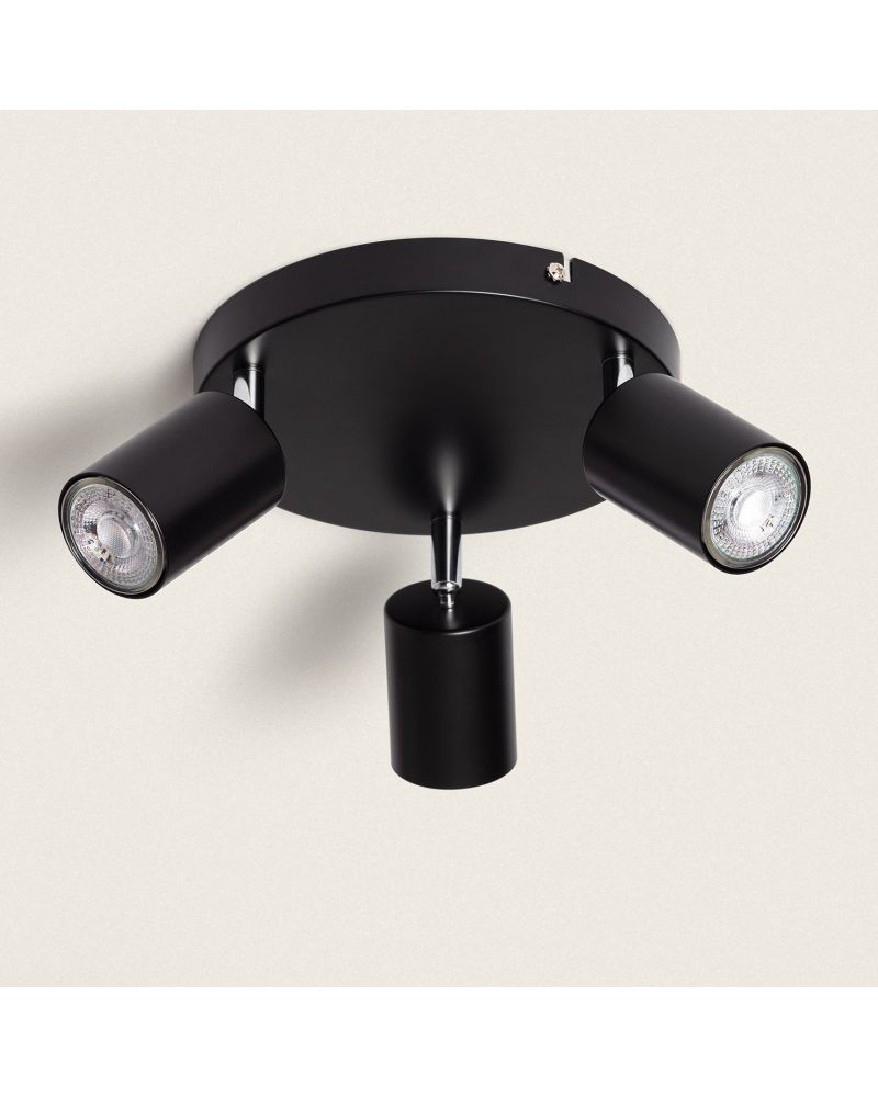 Plafonnier Orientable Rond Métal 3 Spots Albus Black