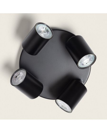 Plafonnier Orientable Rond Métal 4 Spots Albus Black