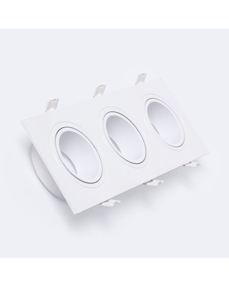 Collerette Downlight Cuadrado Blanco para 3 Bombillas LED 9W GU10 / GU5.3 Corte 235x75 mm