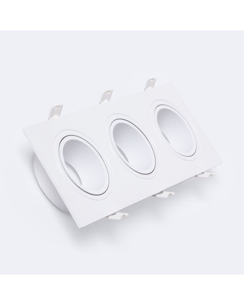 Collerette Downlight Cuadrado Blanco para 3 Bombillas LED 9W GU10 / GU5.3 Corte 235x75 mm