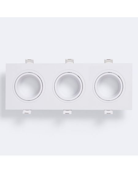 Collerette Downlight Cuadrado Blanco para 3 Bombillas LED 9W GU10 / GU5.3 Corte 235x75 mm