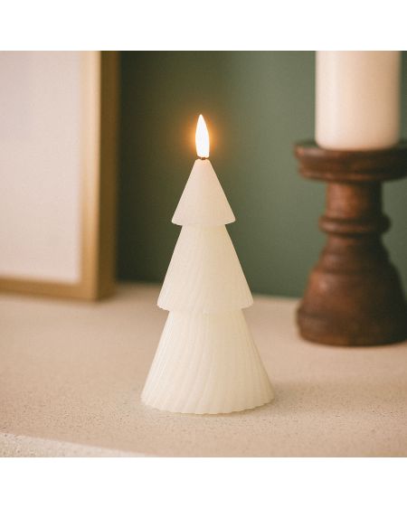 Bougie LED Sapin de Noël en Cire Naturelle à Pile 15 cm