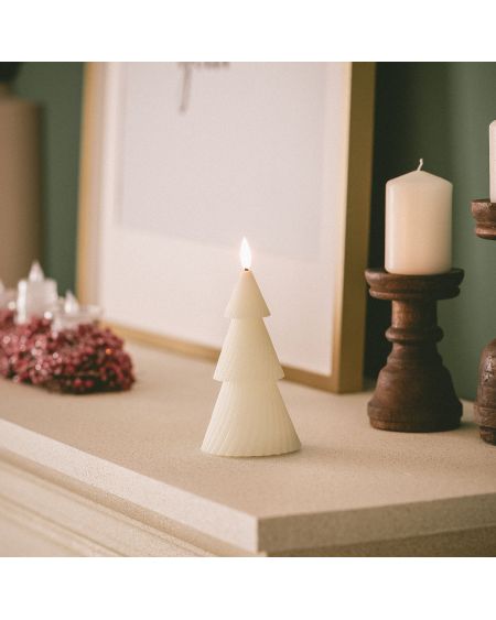 Bougie LED Sapin de Noël en Cire Naturelle à Pile 15 cm