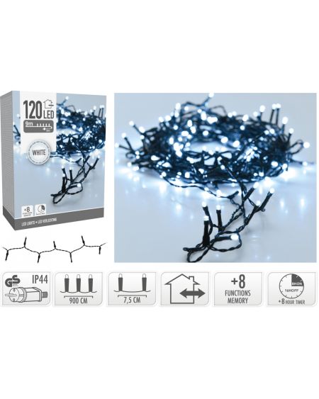 Guirlande LED Extérieure Câble Noir Blanc Froid 9m