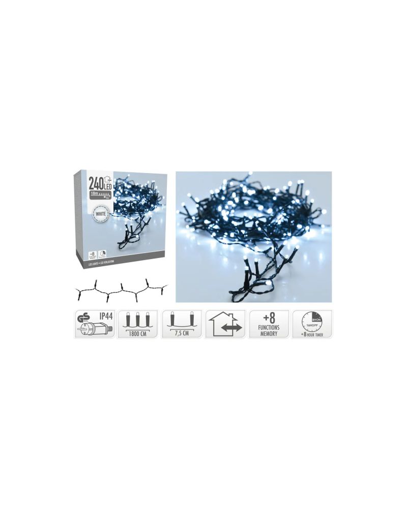 Guirlande LED Extérieure Câble Noir Blanc Froid 18 m