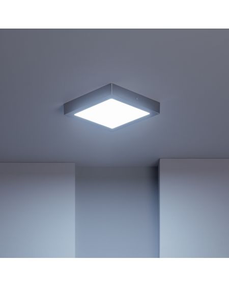 Plafonnier LED Carré Métal 18W Argenté 225x225 mm