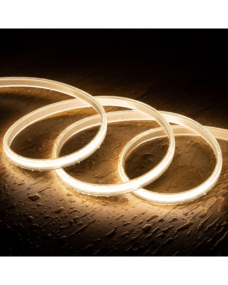Ruban LED 220V COB 320 LED/m Blanc Chaud IP65 CRI90 Largeur 12mm Coupe tous les 50cm Ruban LED 220V COB 320 LED/m Blanc Chaud IP65 CRI90 Largeur 12mm Coupe tous les 50cm