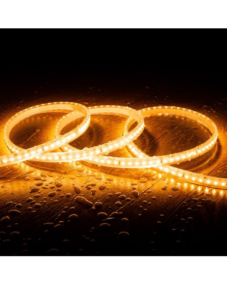 Ruban LED 220V SMD2835 120LED/m Blanc Très Chaud IP65 Largeur 12mm Coupe 100cm