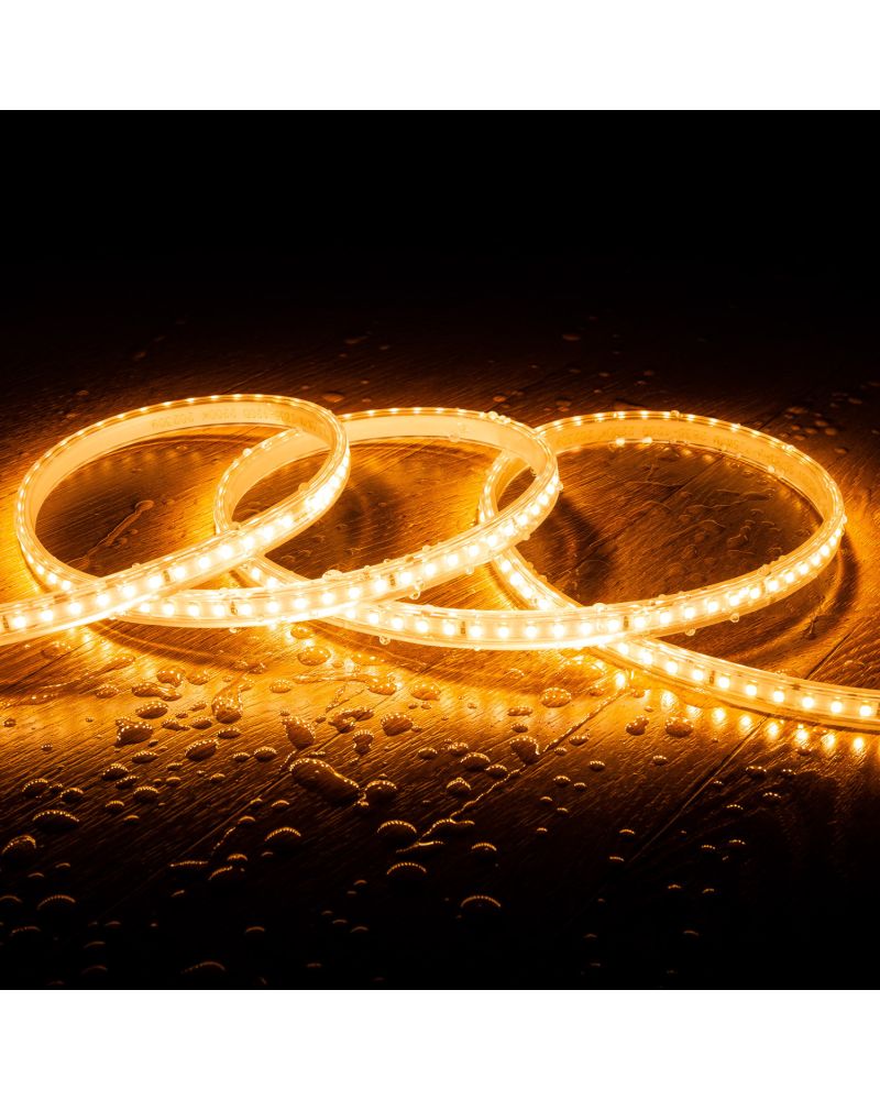 Ruban LED 220V SMD2835 120LED/m Blanc Très Chaud IP65 Largeur 12mm Coupe 100cm