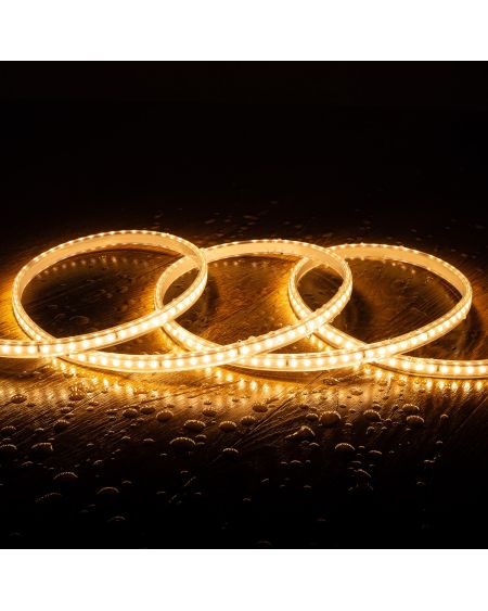 Ruban LED 220V SMD2835 120LED/m Blanc Chaud IP65 Largeur 12mm Coupe tous les 100cm