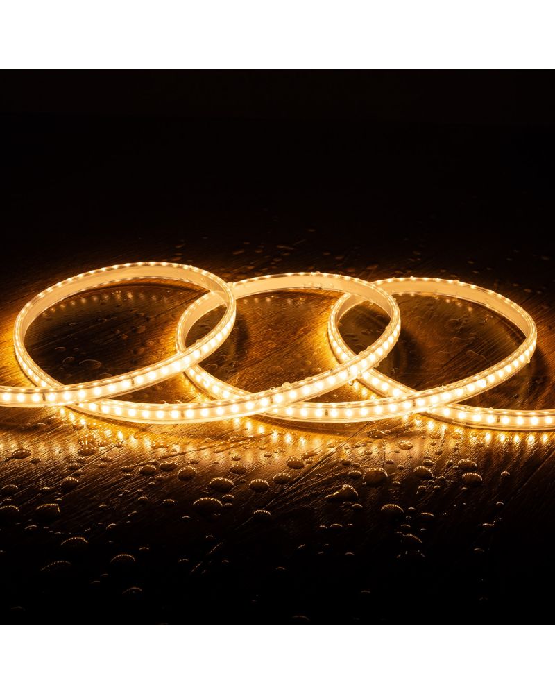 Ruban LED 220V SMD2835 120LED/m Blanc Chaud IP65 Largeur 12mm Coupe tous les 100cm