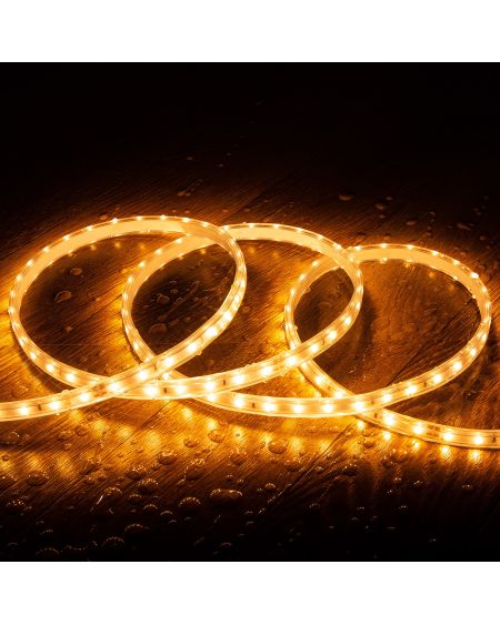 Ruban LED 220V SMD2835 60LED/m Blanc Super Chaud IP65 Largeur 12mm Coupe tous les 100cm