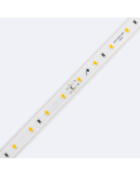 Ruban LED 220V SMD2835 60LED/m Blanc Super Chaud IP65 Largeur 12mm Coupe tous les 100cm