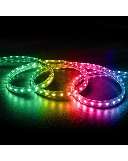 Ruban LED RGB 220V AC SMD5050 Silicone FLEX 60 LED/m IP67 sur mesure Largeur 12mm Coupe tous les 100 cm avec Télécommande