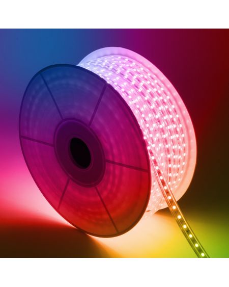 Bobine de Ruban LED RGB 220V SMD5050 50m 60LED/m IP65 Largeur 15mm Coupe tous les 100cm