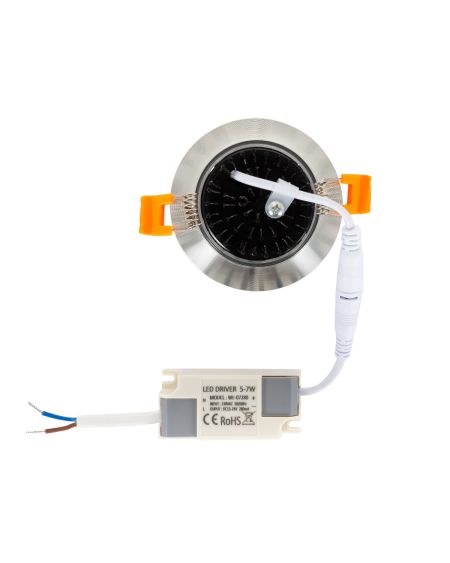 Spot LED Downlight COB Orientable Rond 7W Argenté Coupe Ø 70mm No Flicker