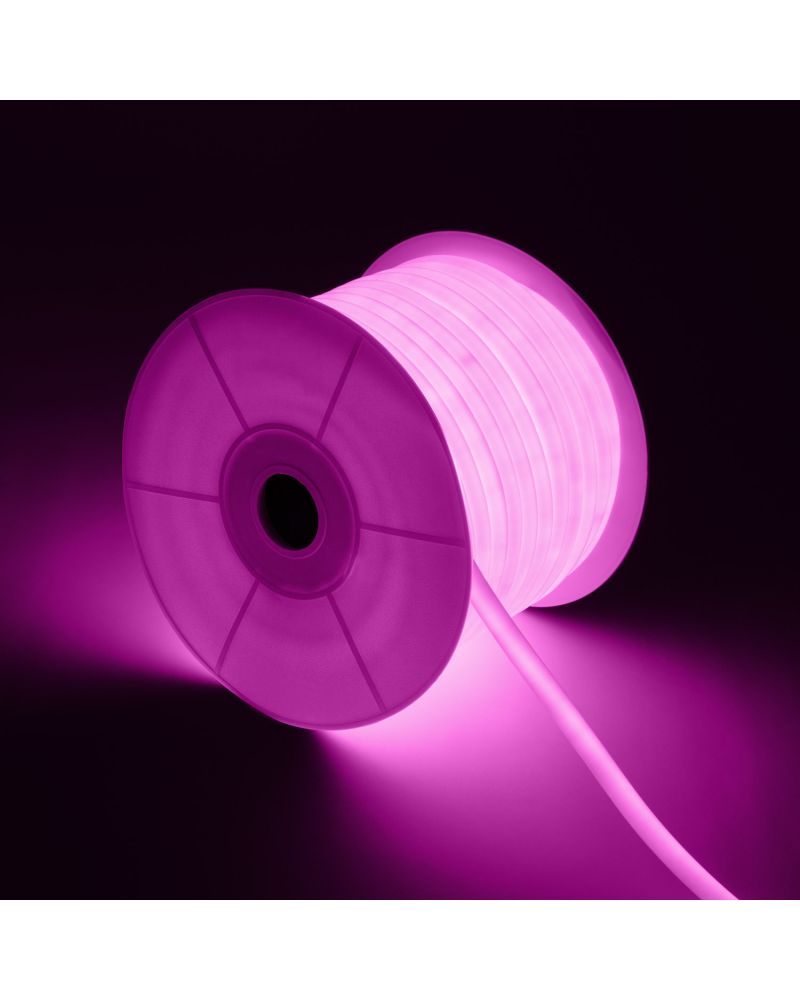 Bobine Néon LED Flexible 360º Rond Dimmable 220V AC 120LED/m IP67 Rose 50 Mètres sur Mesure Coupe Tous les 100cm