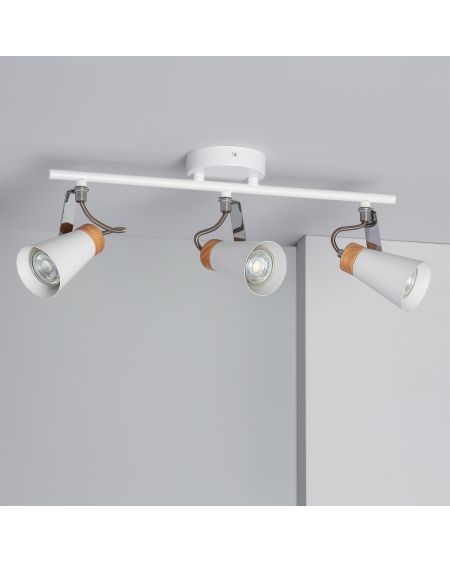 Plafonnier Orientable Métal et Bois Mara 3 Spots