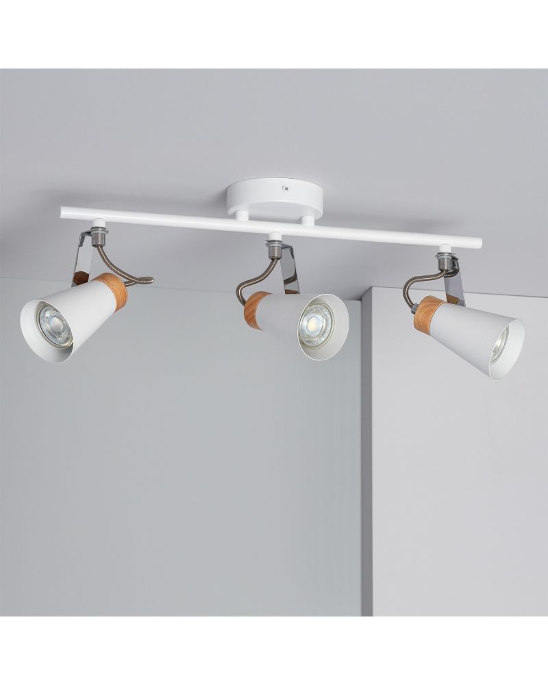 Plafonnier Orientable Métal et Bois Mara 3 Spots