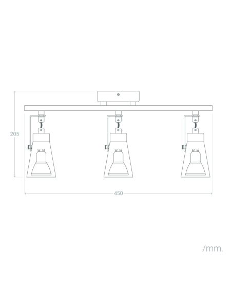 Plafonnier Orientable Métal et Bois Mara 3 Spots