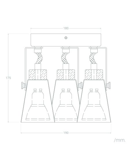Plafonnier Rond Orientable Métal et Bois Mara 3 Spots