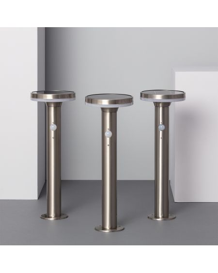Balise LED Solaire Extérieure Helios Inox 6W en Saillie sur Pied 45cm avec Détecteur de Mouvement Helios Inox
