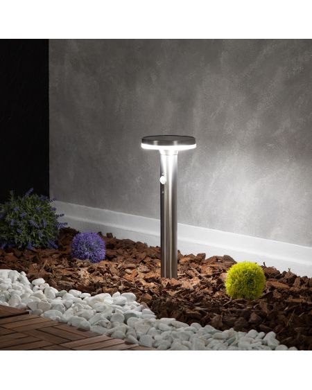 Balise LED Solaire Extérieure Helios Inox 6W en Saillie sur Pied 45cm avec Détecteur de Mouvement Helios Inox