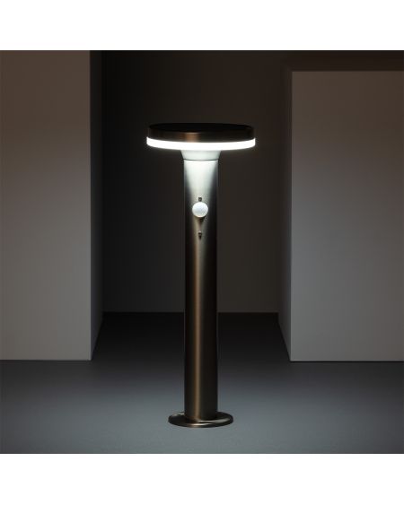 Balise LED Solaire Extérieure Helios Inox 6W en Saillie sur Pied 45cm avec Détecteur de Mouvement Helios Inox