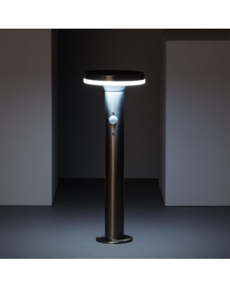 Balise LED Solaire Extérieure Helios Inox 6W en Saillie sur Pied 45cm avec Détecteur de Mouvement Helios Inox