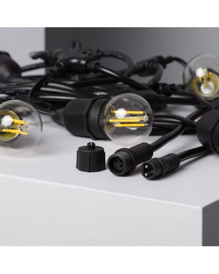 Kit Guirlande Waterproof 5.5m Noire + 8 Ampoules LED E27 Filament 4W