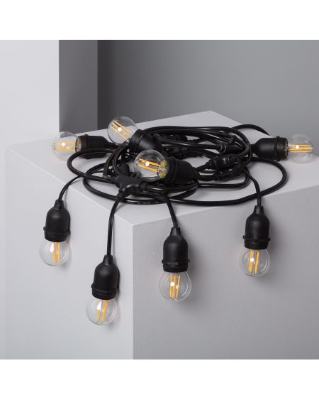 Kit Guirlande Waterproof 5.5m Noire + 8 Ampoules LED E27 Filament 4W
