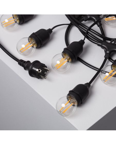 Kit Guirlande Waterproof 5.5m Noire + 8 Ampoules LED E27 Filament 4W