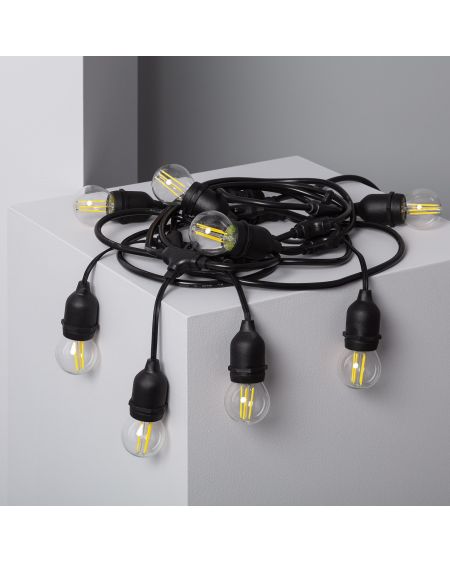 Kit Guirlande Waterproof 5.5m Noire + 8 Ampoules LED E27 Filament 4W