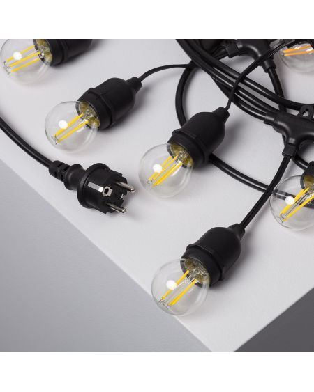 Kit Guirlande Waterproof 5.5m Noire + 8 Ampoules LED E27 Filament 4W