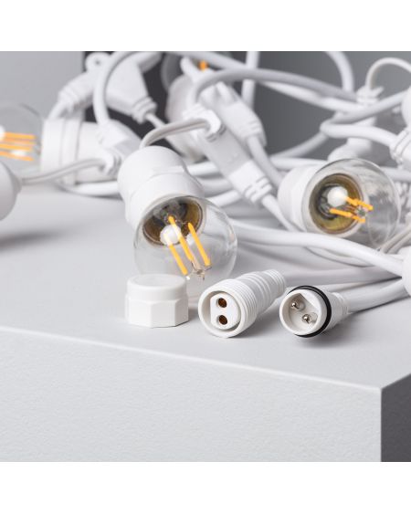 Kit Guirlande Waterproof 5.5m Blanche + 8 Ampoules LED E27 Filament 4W