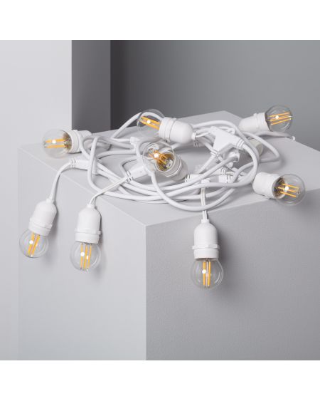 Kit Guirlande Waterproof 5.5m Blanche + 8 Ampoules LED E27 Filament 4W