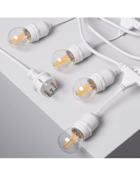 Kit Guirlande Waterproof 5.5m Blanche + 8 Ampoules LED E27 Filament 4W