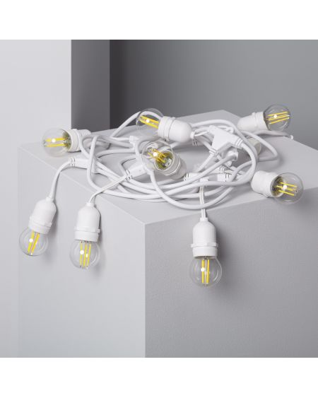 Kit Guirlande Waterproof 5.5m Blanche + 8 Ampoules LED E27 Filament 4W