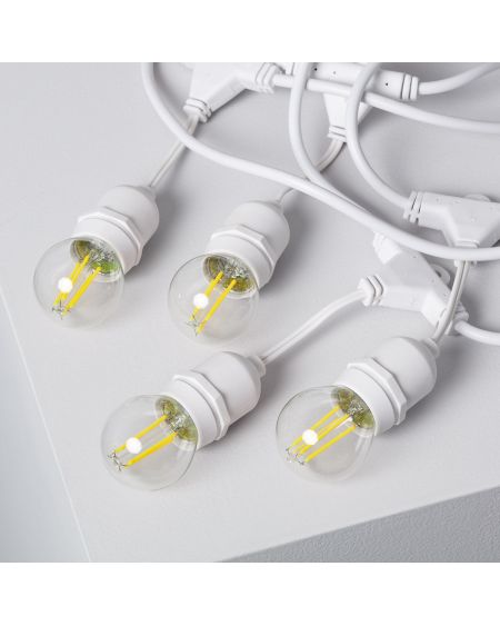 Kit Guirlande Waterproof 5.5m Blanche + 8 Ampoules LED E27 Filament 4W