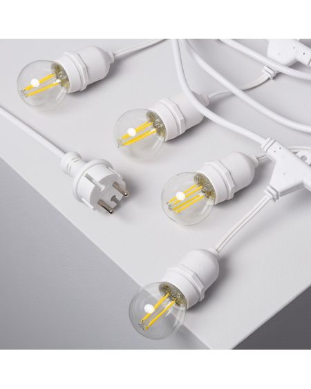 Kit Guirlande Waterproof 5.5m Blanche + 8 Ampoules LED E27 Filament 4W