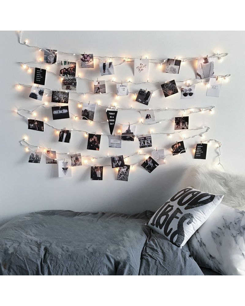 Guirlande LED Fil de Fer avec Pince à Linge Dorée 3.5m