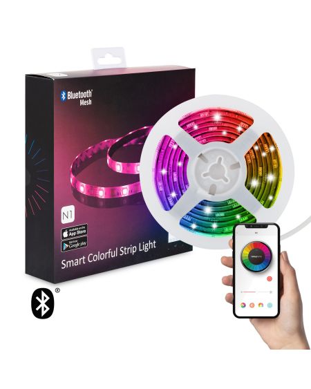 Ruban LED Multicolore Contrôle Bluetooth par Smartphone 30 LED/m 2m avec Bloc d'Alimentation